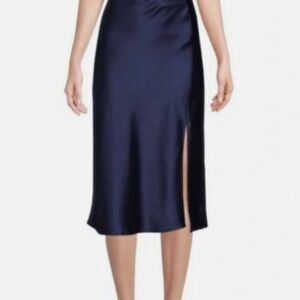 House of Harlow 1960 Navy Satin A-Line Midi Skirt Medium